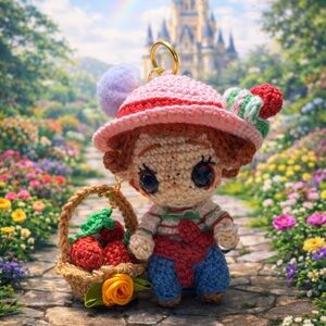 Crochet Doll with Basket Keychain